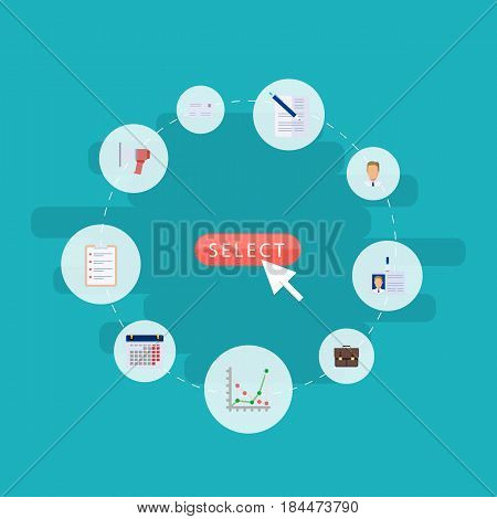 Flat Envelope, Loudspeaker, Employee And Other Vector Elements. Set Of Employment Flat Symbols Also Includes Pen, Portfolio, Employee Objects.