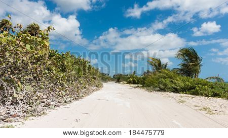 A beach road in Mahahual, Quintana Roo, Mexico