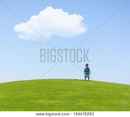 Enyojing on beautiful grass meadow