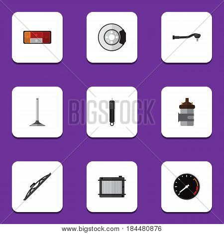 Flat Component Set Of Absorber, Car Segment, Combustion And Other Vector Objects. Also Includes Brake, Car, Tachometr Elements.