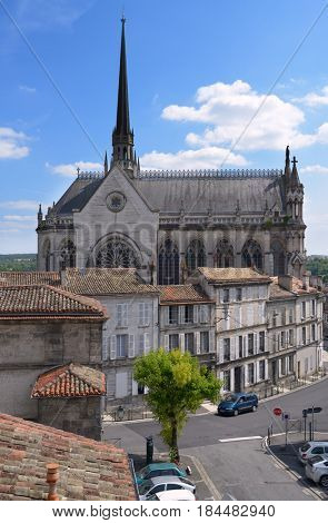 ANGOULEME, FRANCE - JUNE 26, 2013: View to the church Notre-Dame dÃ¢??Obezine. The church was built in 1895-1960, and listed as historical monuments in 2001