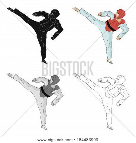 Taekwondo fighter in white kimono and red protection sports.Olympic sports single icon in cartoon style vector symbol stock web illustration.