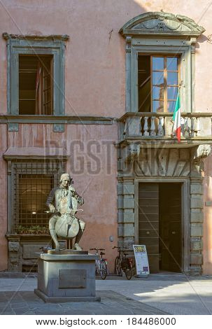 Statue of Luigi Boccherini in front of the Conservatory or Music Institute named after him - Lucca, Tuscany, Italy