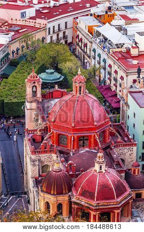 Red Dome Templo San Diego San Diego Church Jardin Town Square Guanajuato Mexico From Le Pipila Overlook