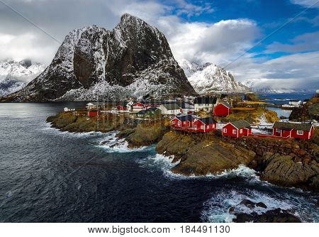 Hamnoy village in Lofoten islands of Norway in winter time.