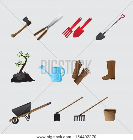 Set of various gardening items. Garden tools. illustration of items for gardening. Vector illustration.
