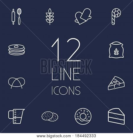 Set Of 12  Outline Icons Set.Collection Of Candy Cane, Gloves, Cookie Elements.