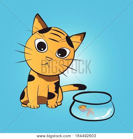 Cat wants to eat fish Vector illustration.