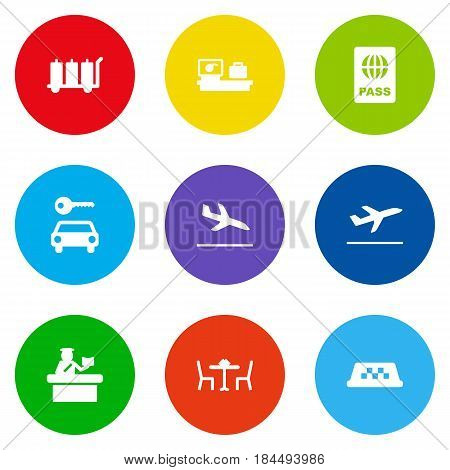 Set Of 9 Aircraft Icons Set.Collection Of Carriage, Passport, Letdown And Other Elements.