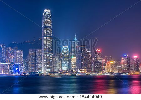 Hong kong downtown the famous cityscape view of Hong Kong skyline during twilight time from Kowloon side at Hong Kong