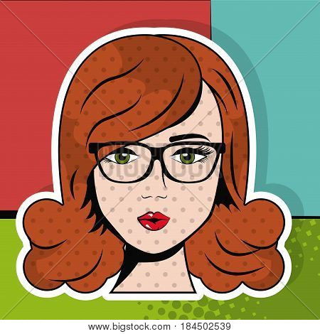 woman glasses smart pop art comic vector illustration