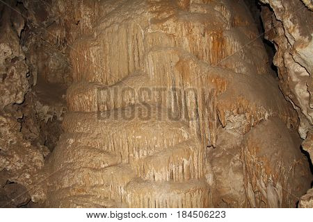 Rock formations inside the cave at Colossal Cave Mountain Park in Vail, Arizona, USA, near Tucson in the Sonoran Desert.
