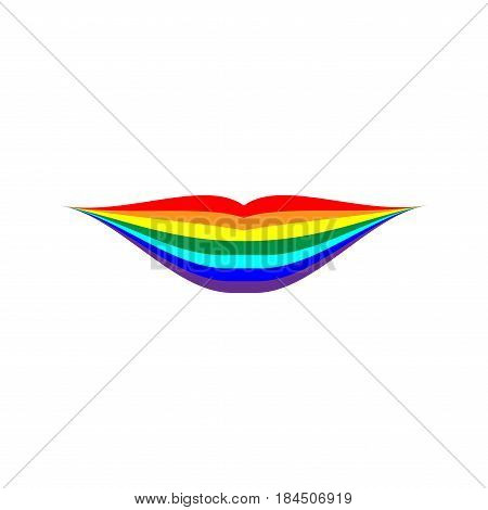 Rainbow lips sign. Smile symbol. Multicolor icon isolated on white background. Spectrum flat mark. Spring or summer love concept. Modern art scoreboard. Stock vector illustration