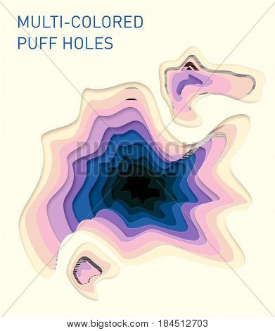 Template of creative background of advertising banner of a poster or cover from cut out layers of paper in the style of material design. Volumetric 3D holes.