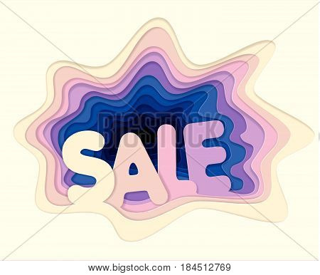 Template of creative sales illustration for a poster advertising poster from cut out layers of paper in the style of material design. Volumetric 3D holes.