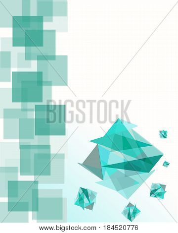 Abstract geometrical illustration in turquoise tones on a white background with copy space for text