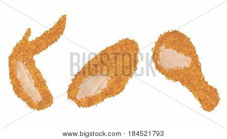 real bitten fried chicken on a white background