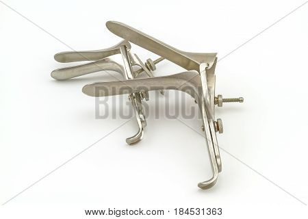 Medical equipment Gynecologic Speculum on white background