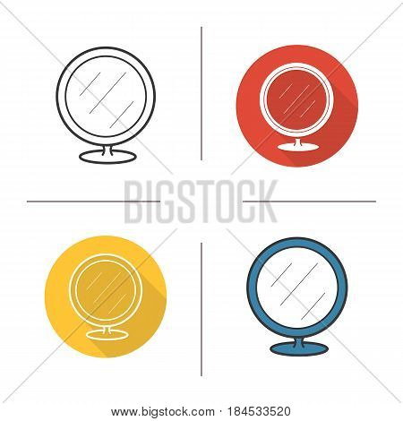 Shaving mirror icon. Flat design, linear and color styles. Bathroom portable round mirror. Isolated vector illustrations