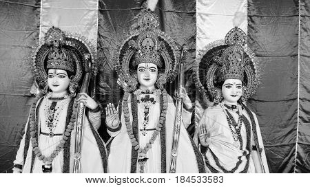 Hindu Gods Rama with His wife Sita & Brother Laxmana with Colorful background