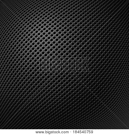 Abstract modern grey perforated metal plate textured and distorted in the ball background