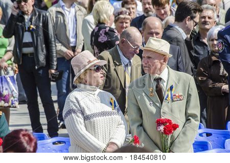 Lutsk , Ukraine, MAY 9, 2014: Victory Day the 9th of May people column
