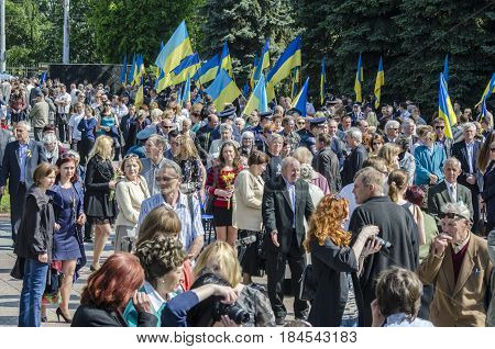 Lutsk , Ukraine, MAY 9, 2014: Victory Day the 9th of May people column