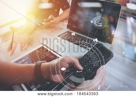 Brainstrom Teamwork Meeting Conceptbusinessman Using Mobile Phone And Digital Tablet And Laptop Comp