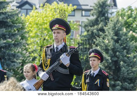 Lutsk , Ukraine, MAY 9, 2014: Victory Day the 9th of May people column
