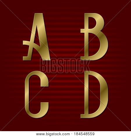 Presentable gold font. A, B, C, D isolated golden letters.