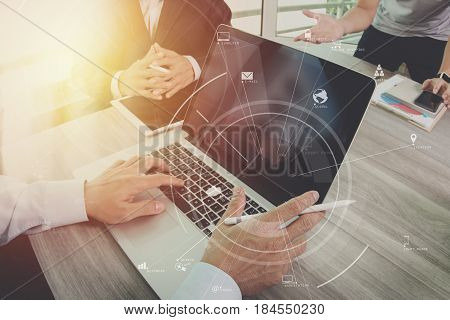 Brainstrom Teamwork Meeting Conceptbusinessman Using Mobile Phone And Digital Tablet And Laptop Comp