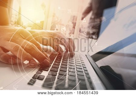 Brainstrom Teamwork Meeting Conceptbusinessman Using Mobile Phone And Digital Tablet And Laptop Comp