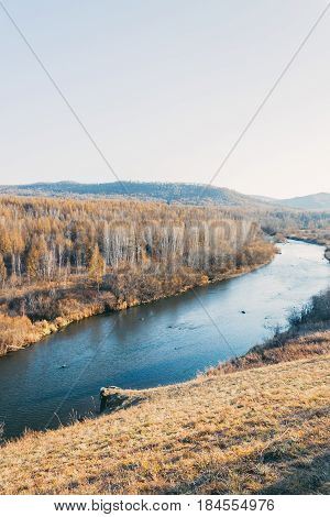 A Moutain Landscape With A River ,lake In Forest In Inner Mongolia Hulunbeier