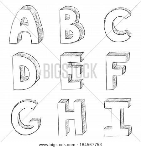 Hand drawing vector letters, alphabet sketch. Vector illustration