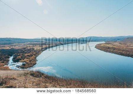 A Moutain Landscape With A River ,lake In Forest In Inner Mongolia Hulunbeier