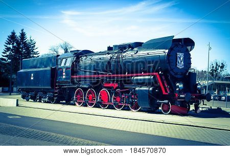 Poland, Poznań -march 26, 2017. Steam Locomotive With Logo Lech Poznan.