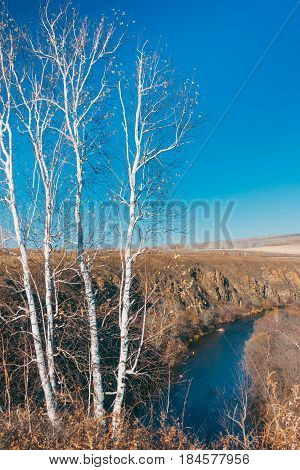 a moutain landscape with a river lake in forest in Inner Mongolia Hulunbeier