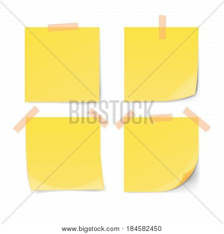 Yellow sticky note with adhesive tape isolated on white background. Vector illustration.