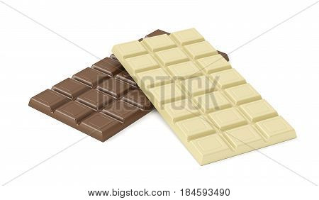 White and brown chocolate bars on white background, 3D illustration