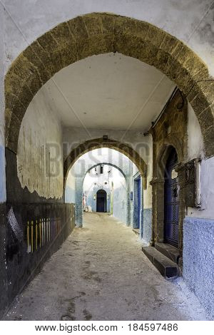 Typical Berber type alleyway Moroccan town of Azemmour El Jadida Morocco.