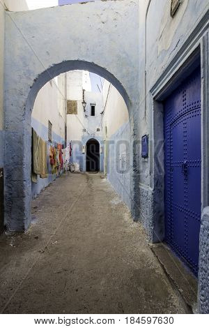 Typical Berber type alleyway Moroccan town of Azemmour El Jadida Morocco.
