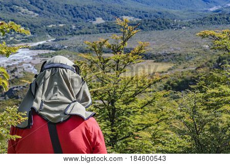 Man watching the view at Patagonia landscape scene at El Chalten Argentina