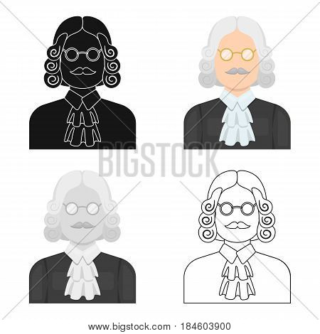 A judge in a wig and glasses. A person who makes a verdict to a criminal.Prison single icon in cartoon style vector symbol stock web illustration.