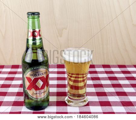 Spencer Wisconsin May 3 2017 Bottle of Dos Equis beer Dos Equis beer is created in Mexico