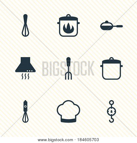 Vector Illustration Of 9 Cooking Icons. Editable Pack Of Pan, Corolla, Handmixer Elements.