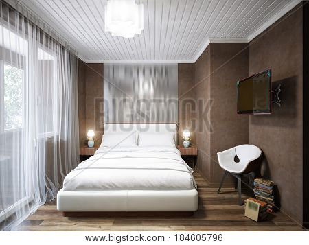 Urban Contemporary Modern Small Bedroom Interior Design. 3d rendering
