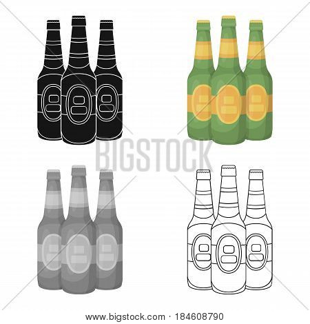 Green glass beer bottles. Alcoholic drink pub. Pub single icon in cartoon style vector symbol stock web illustration.