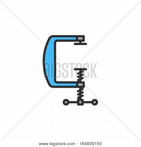 C clamp line icon filled outline vector sign linear colorful pictogram isolated on white. Compress symbol logo illustration