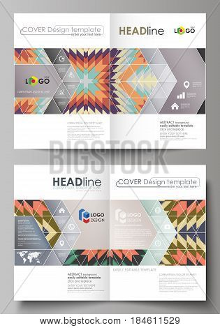 Business templates for bi fold brochure, magazine, flyer, booklet or annual report. Cover design template, easy editable vector, abstract flat layout in A4 size. Tribal pattern, geometrical ornament in ethno syle, ethnic hipster backdrop, vintage fashion 