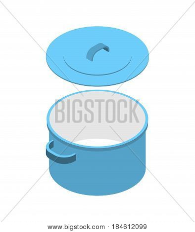 Blue Saucepan Isolated Isometric. Utensils On White Background
